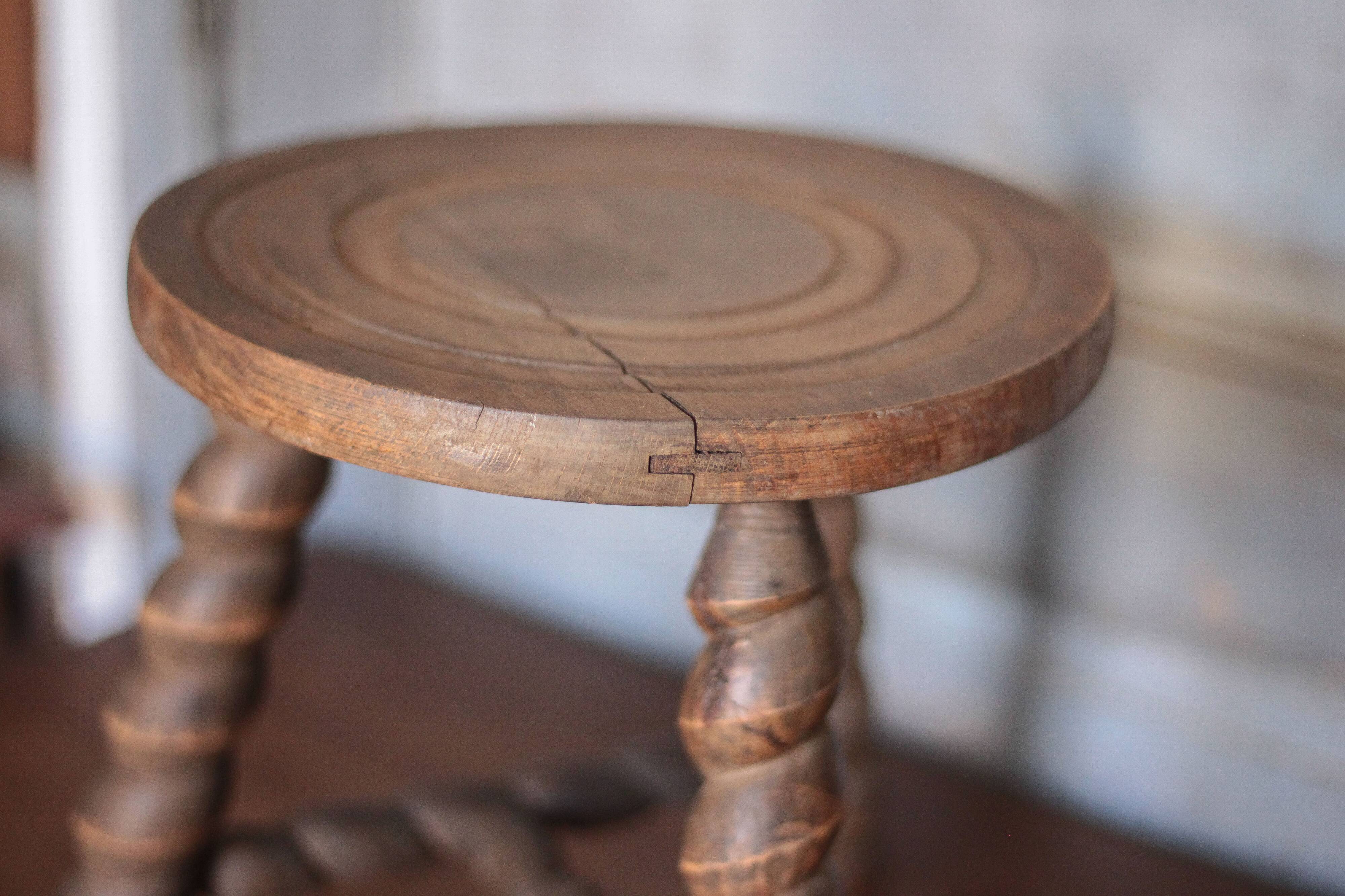 Vintage stool, old wooden stool, tripod stool
