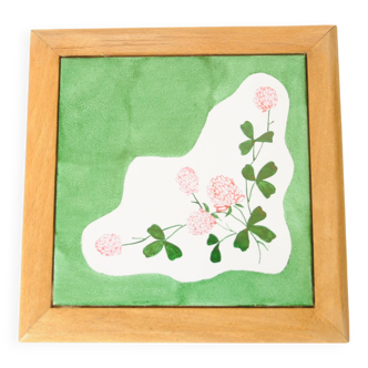 Dessous de plat carreau de faïence - décor floral contemporain peint main