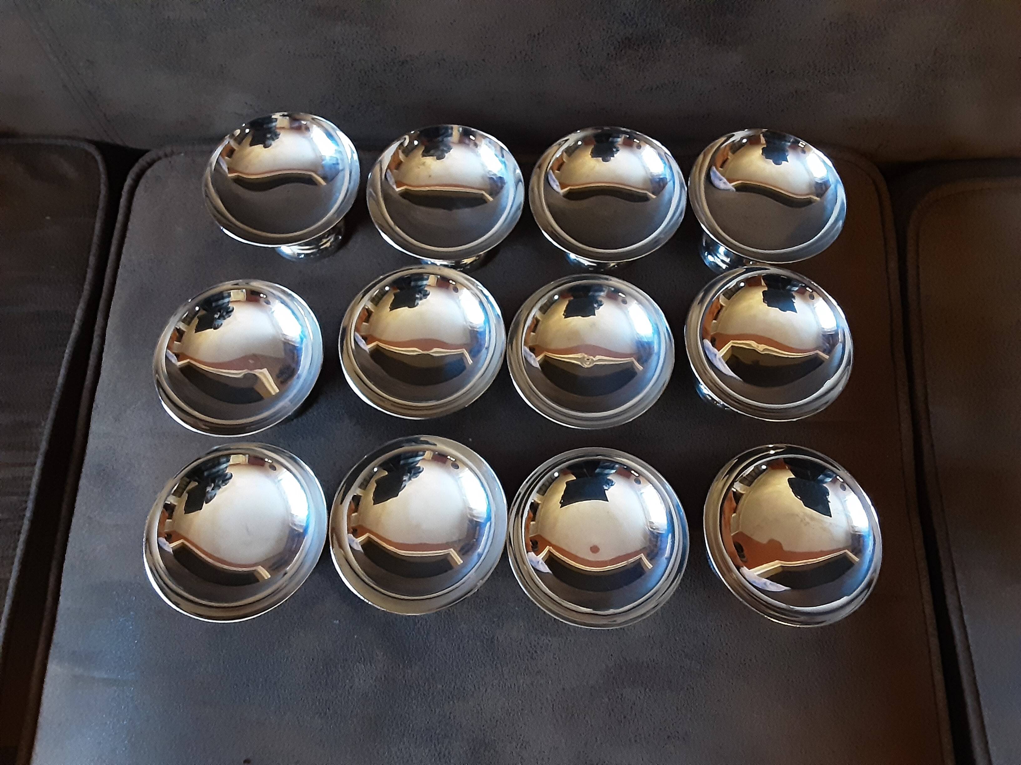 Set of 12 stainless steel footed bowls