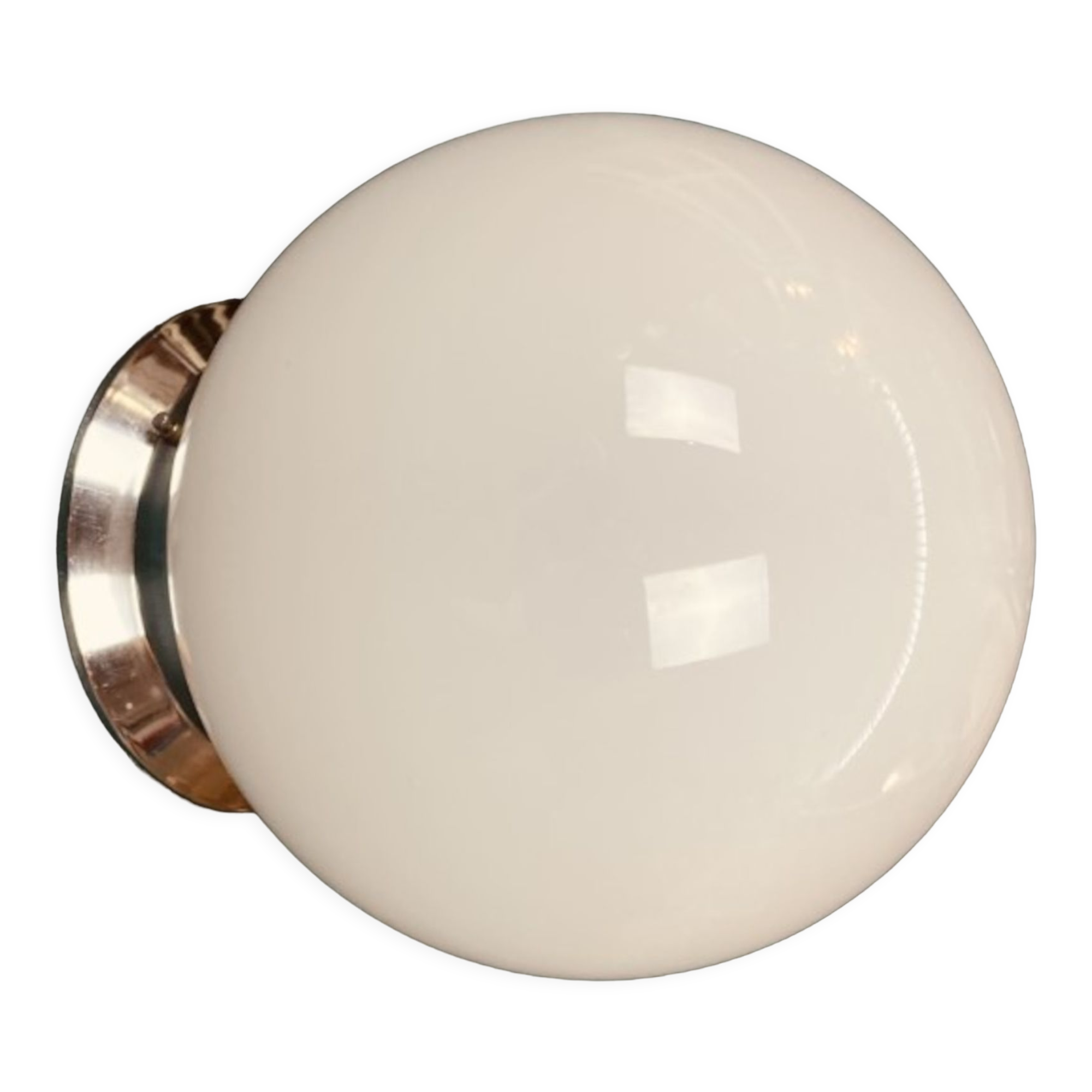 Globe in opaline wall lamp or ceiling lamp vintage diameter 20 cm and stainless steel base old school design