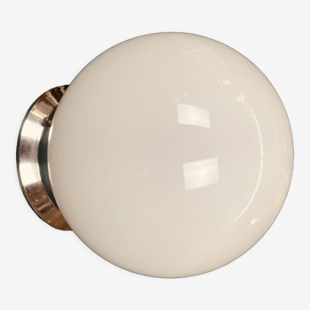 Globe in opaline wall lamp or ceiling lamp vintage diameter 20 cm and stainless steel base old school design