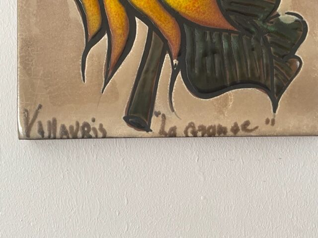 Vintage Vallauris ceramic painting "La Grange"
