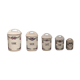 5 old art deco pots in vintage ceramic with spices, flour, pepper, coffee, tea, sugar