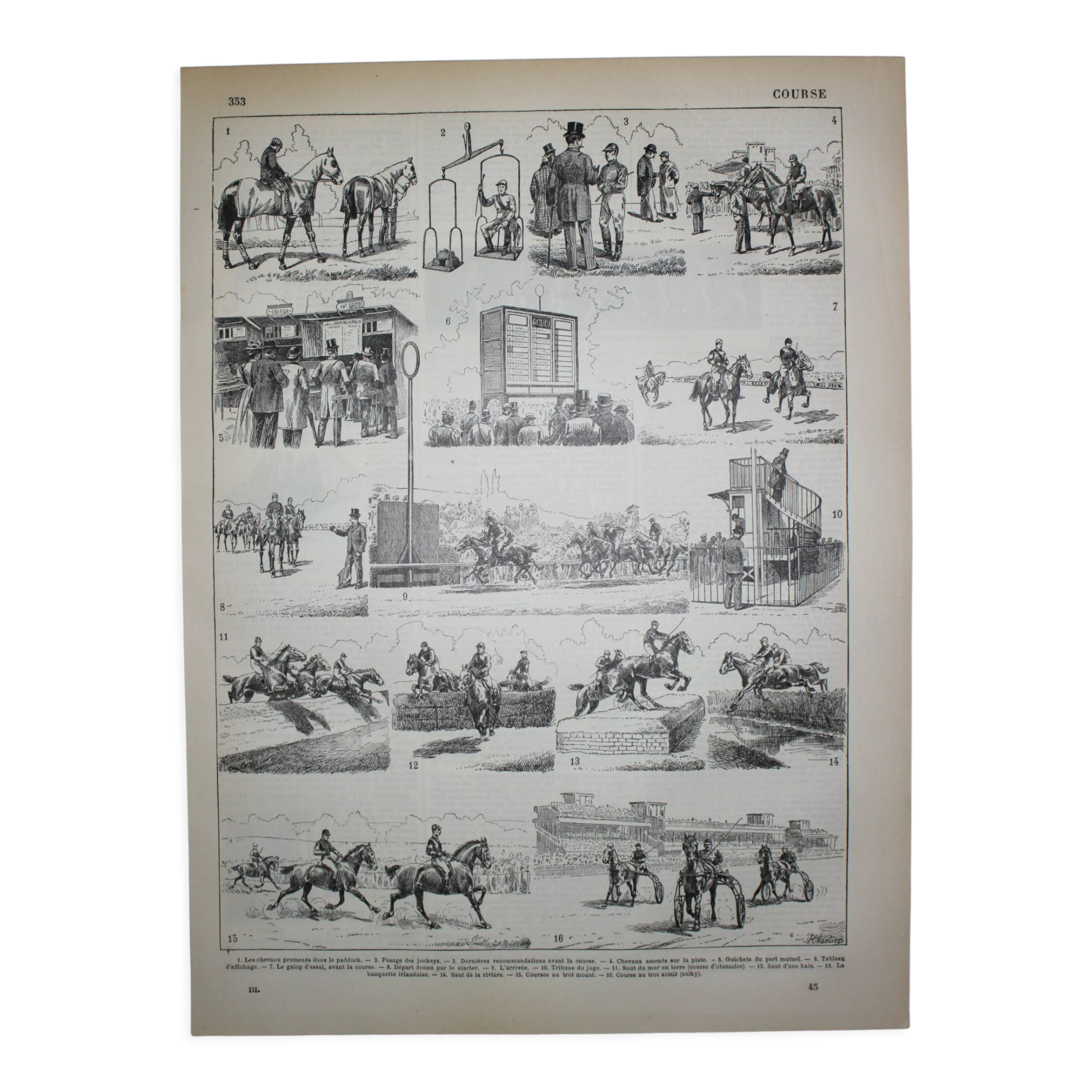 Engraving • Horse race, racecourse • Original lithograph from 1898
