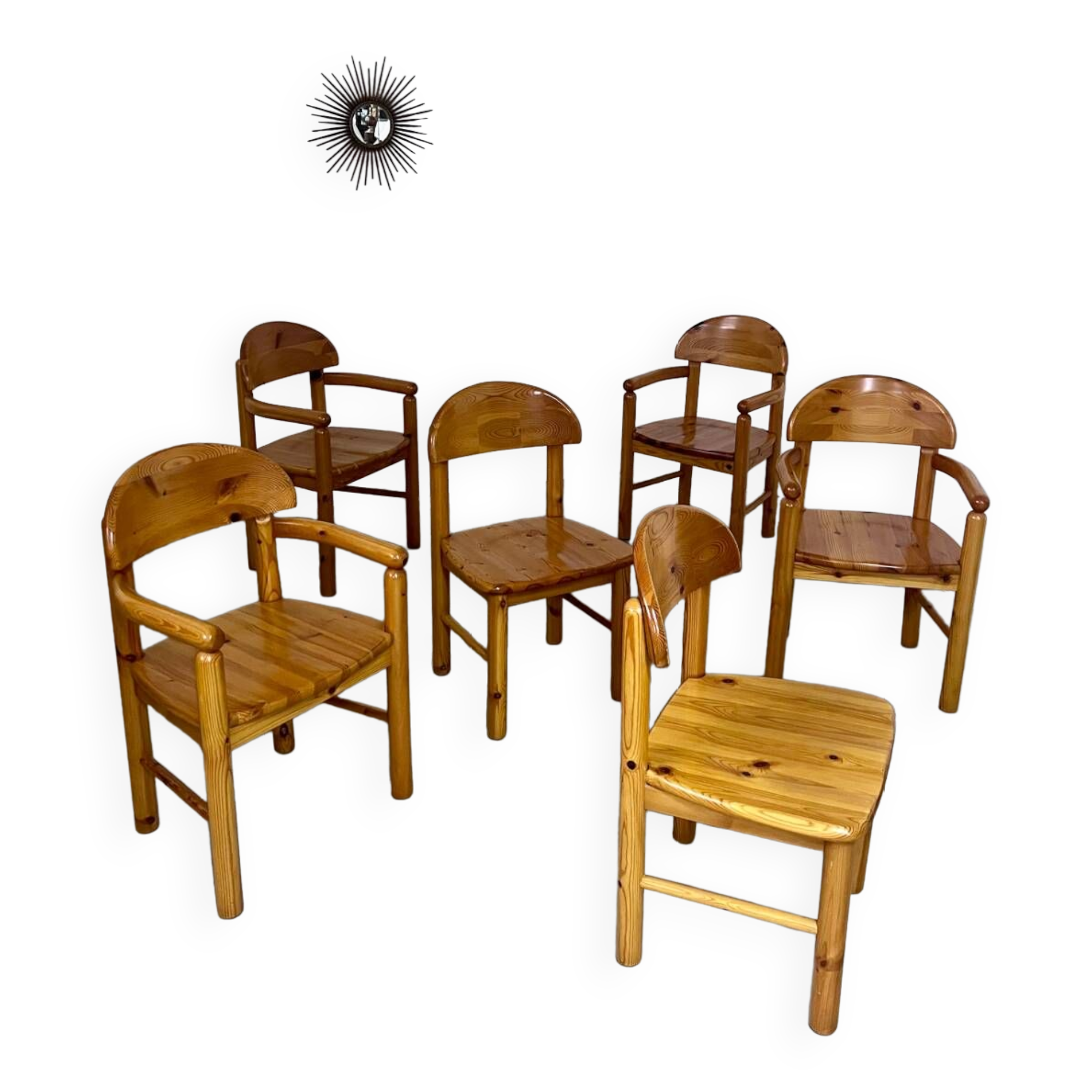 6 old Scandinavian chairs from the 70s solid wood design Reiner Daumiller in solid pine