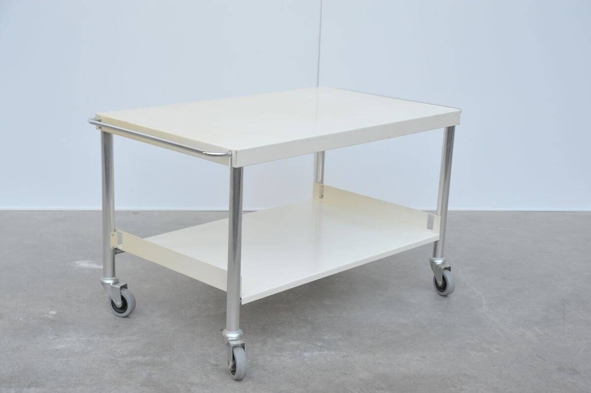 White lacquered metal & chrome serving trolley, 1960s
