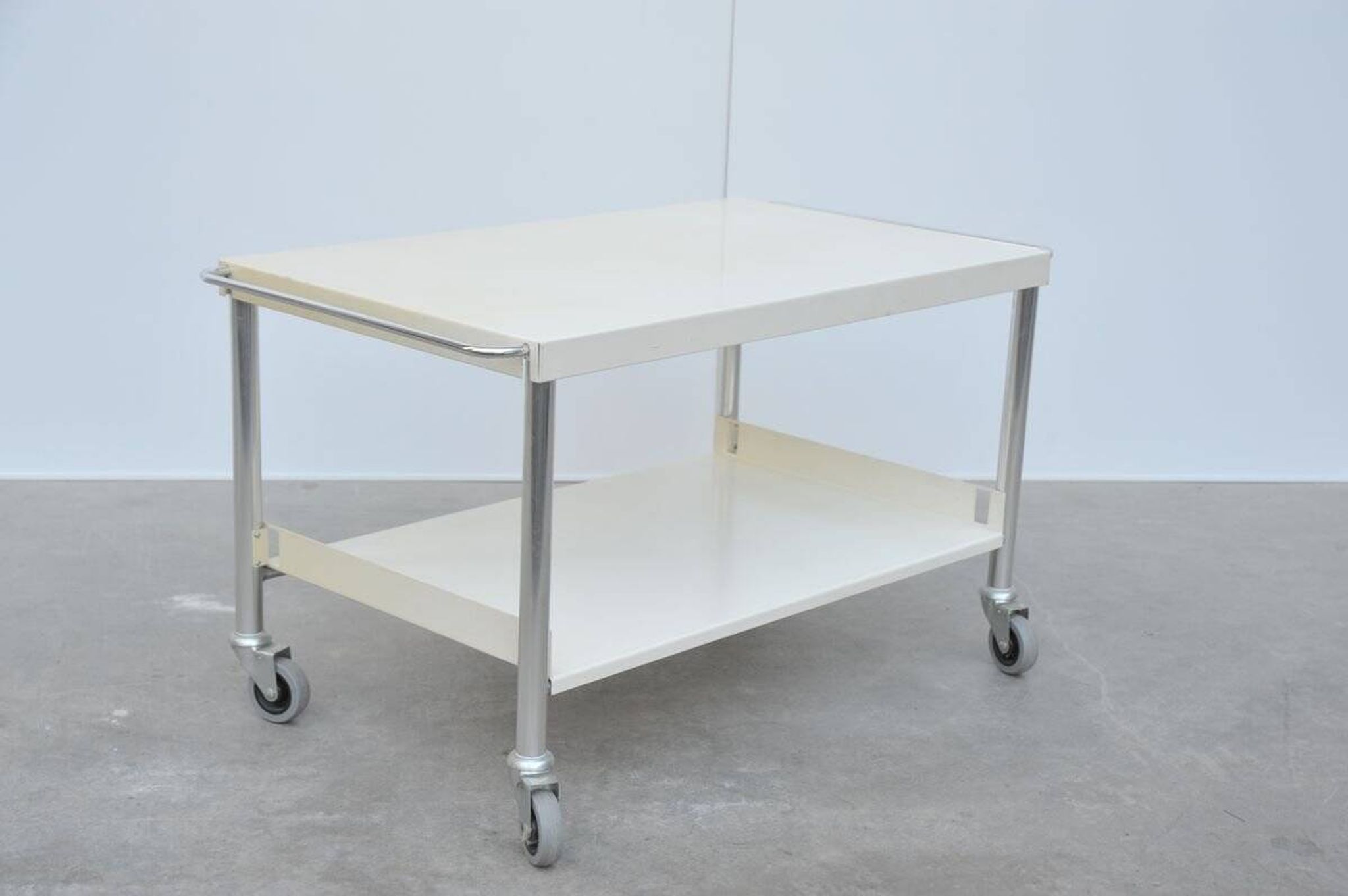 White lacquered metal & chrome serving trolley, 1960s