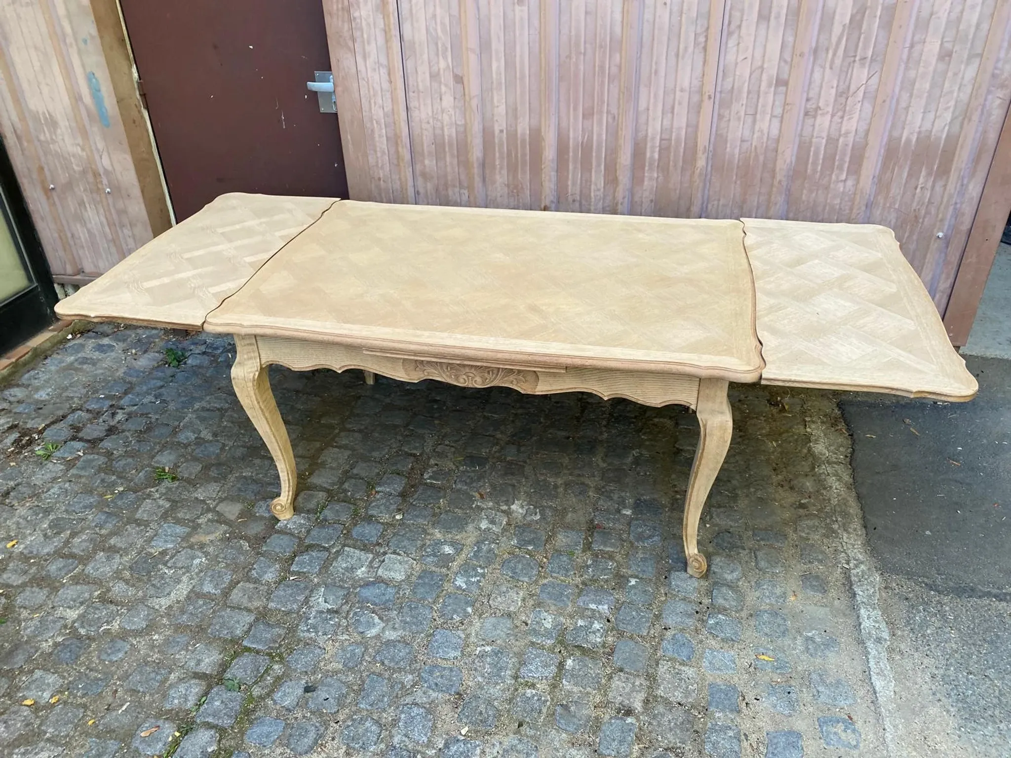 Louis XV dining table stripped in solid oak Versailles parquet 245cm