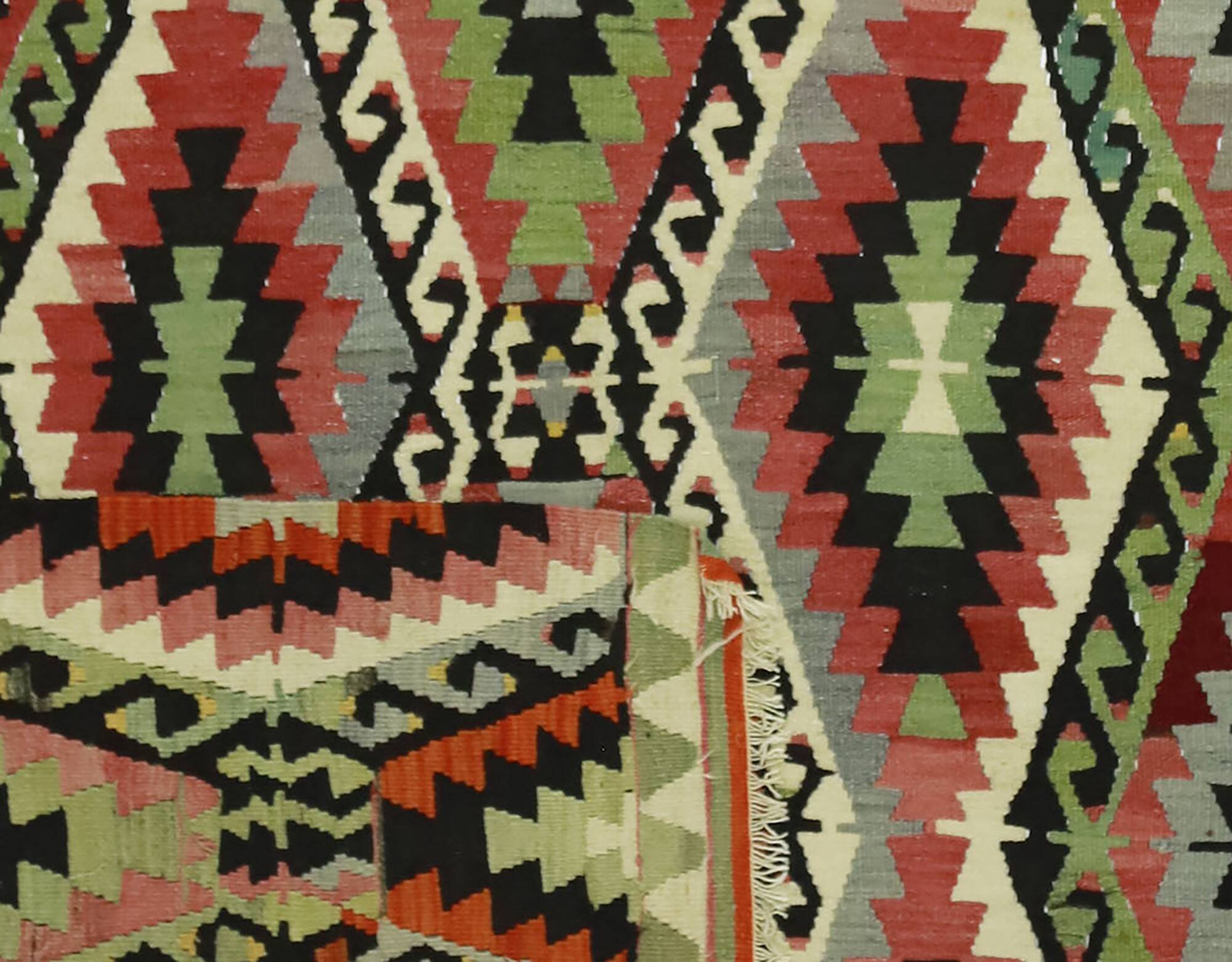 Turkish Kilim Yuruk Vintage 155x293 cm Geometric Red Green Yellow