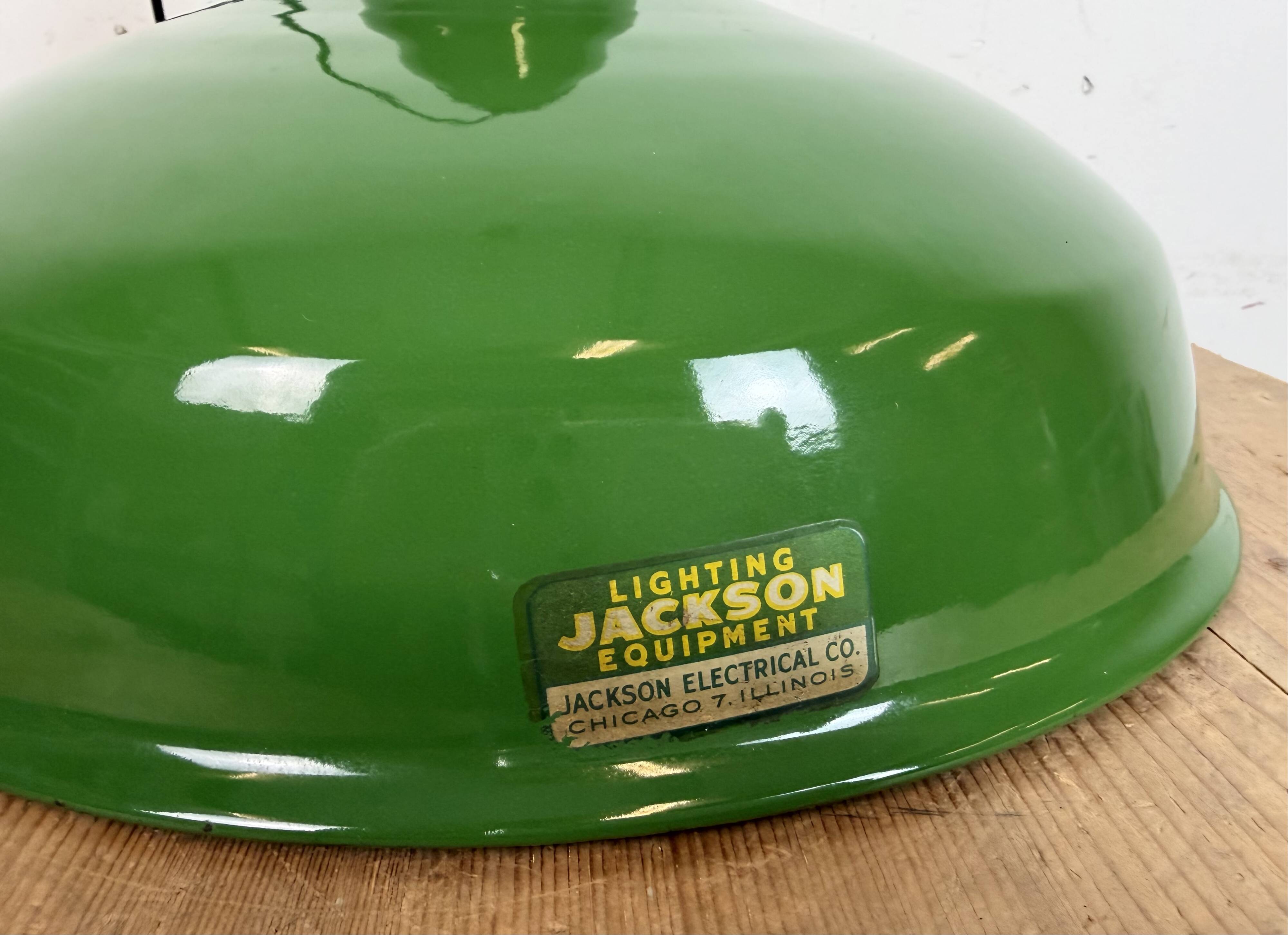 Suspension industrielle en émail vert de Jackson Electrical Co., années 1960