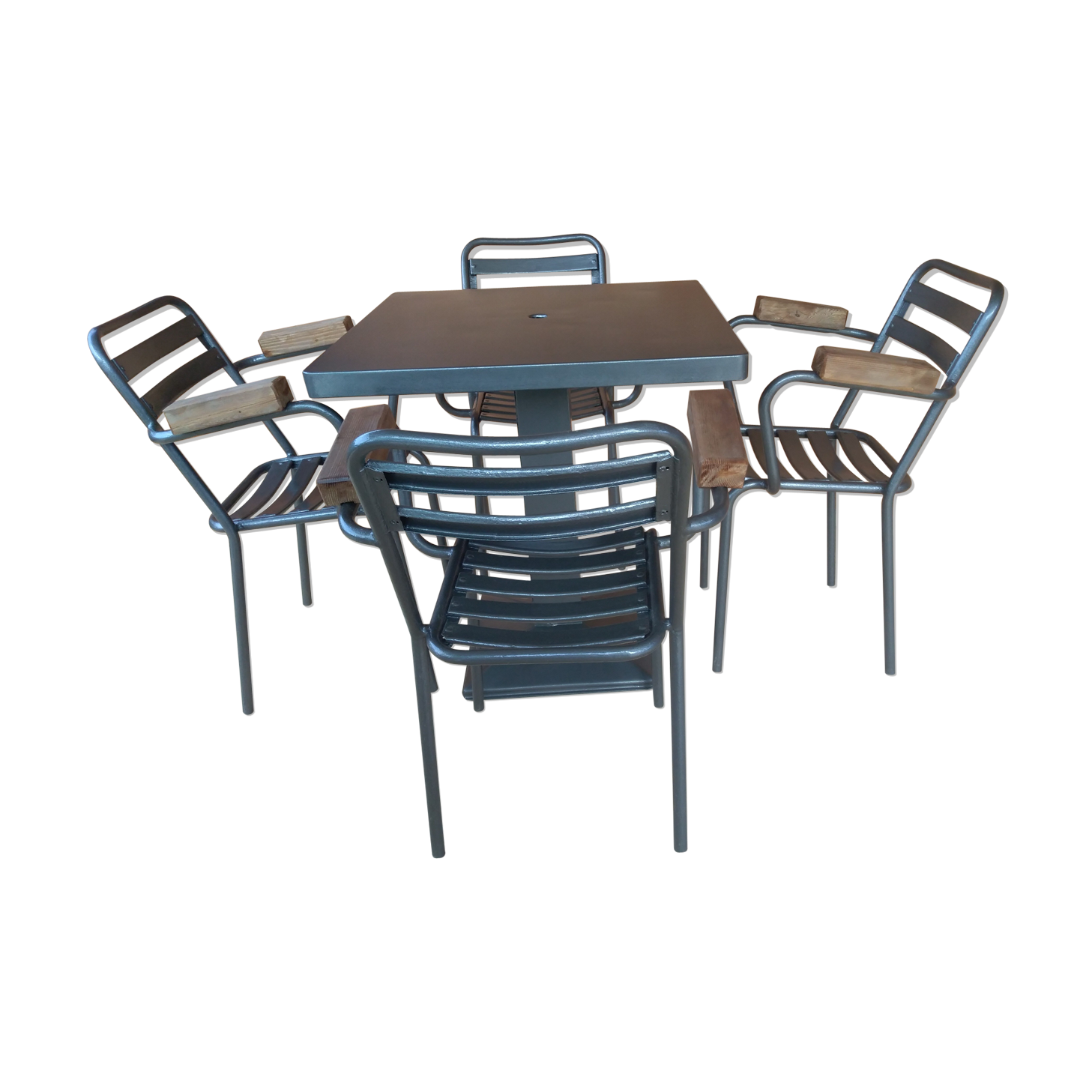 Set table and 4 armchairs bistro garden Tolix Xavier Pauchard 1950s