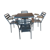 Ensemble table et 4 fauteuils bistrot jardin Tolix Xavier Pauchard  années 1950