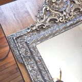 Large Napoleon III mirror, Louis XV / Rocaille style, silver leaf.