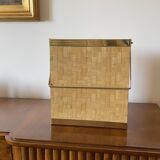 Hollywood regency brass and woven bamboo magazine rack, Metal Linea Nova Italy 1970