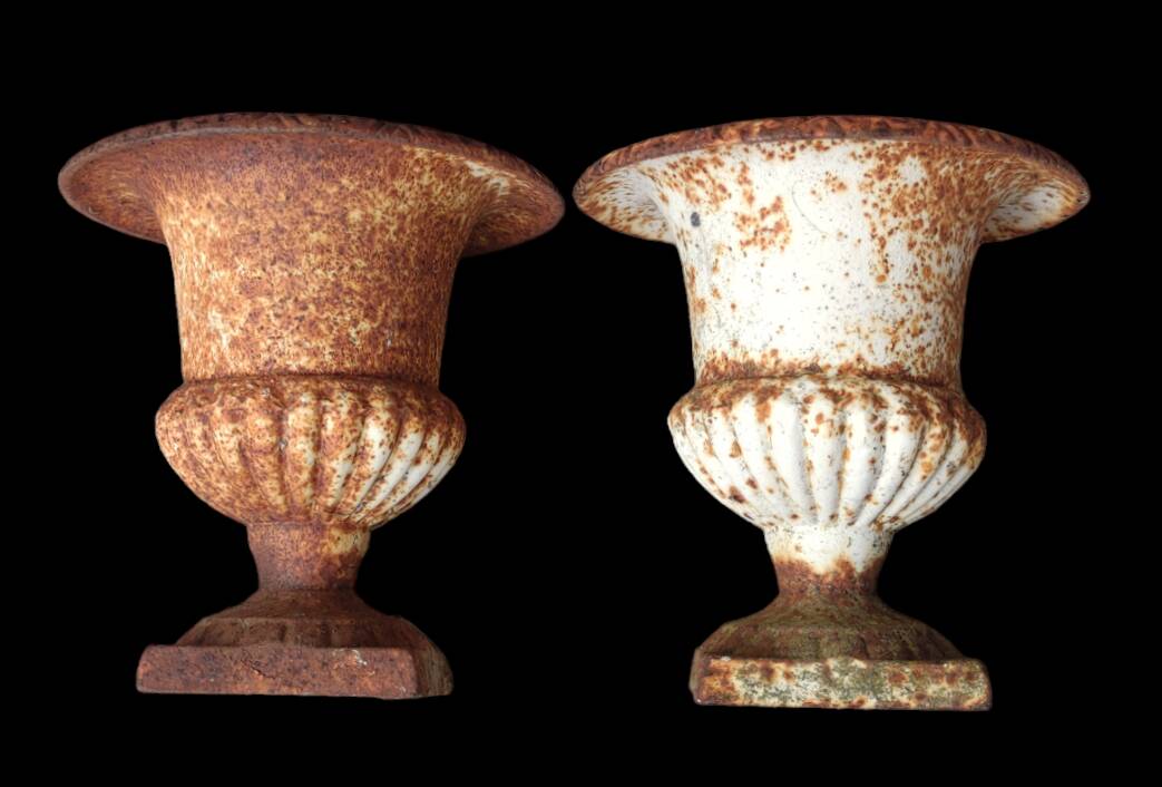 Pair of old small Medici cast iron vases