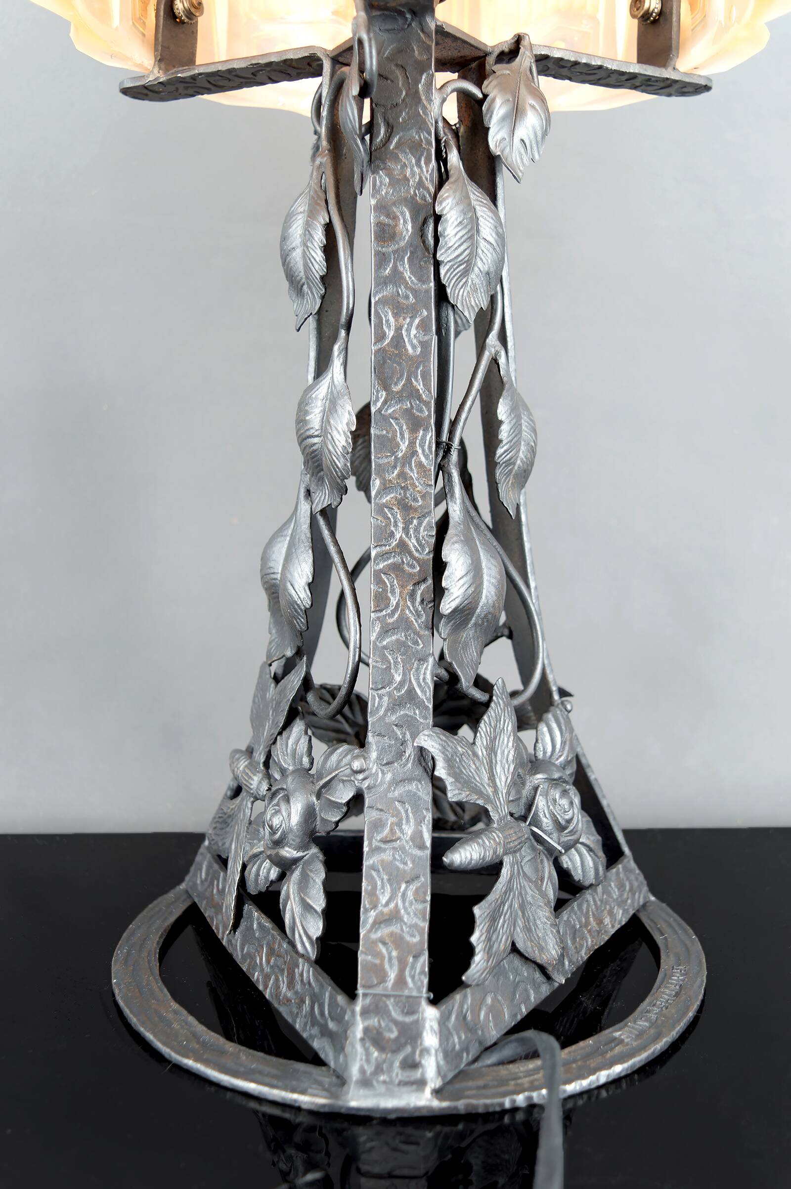 Important Art Deco Wrought Iron Lamp, by Bartelemie, France, Circa 1925