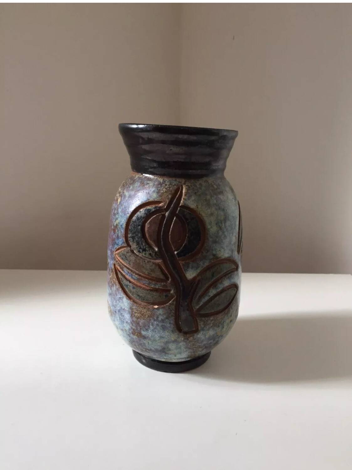 Vase en grès de Bouffioulx vintage signé Dubois