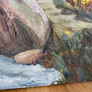 Oil on canvas mountain and river 1965