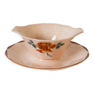 Gravy boat digoin sarreguemines pink and red model 1950