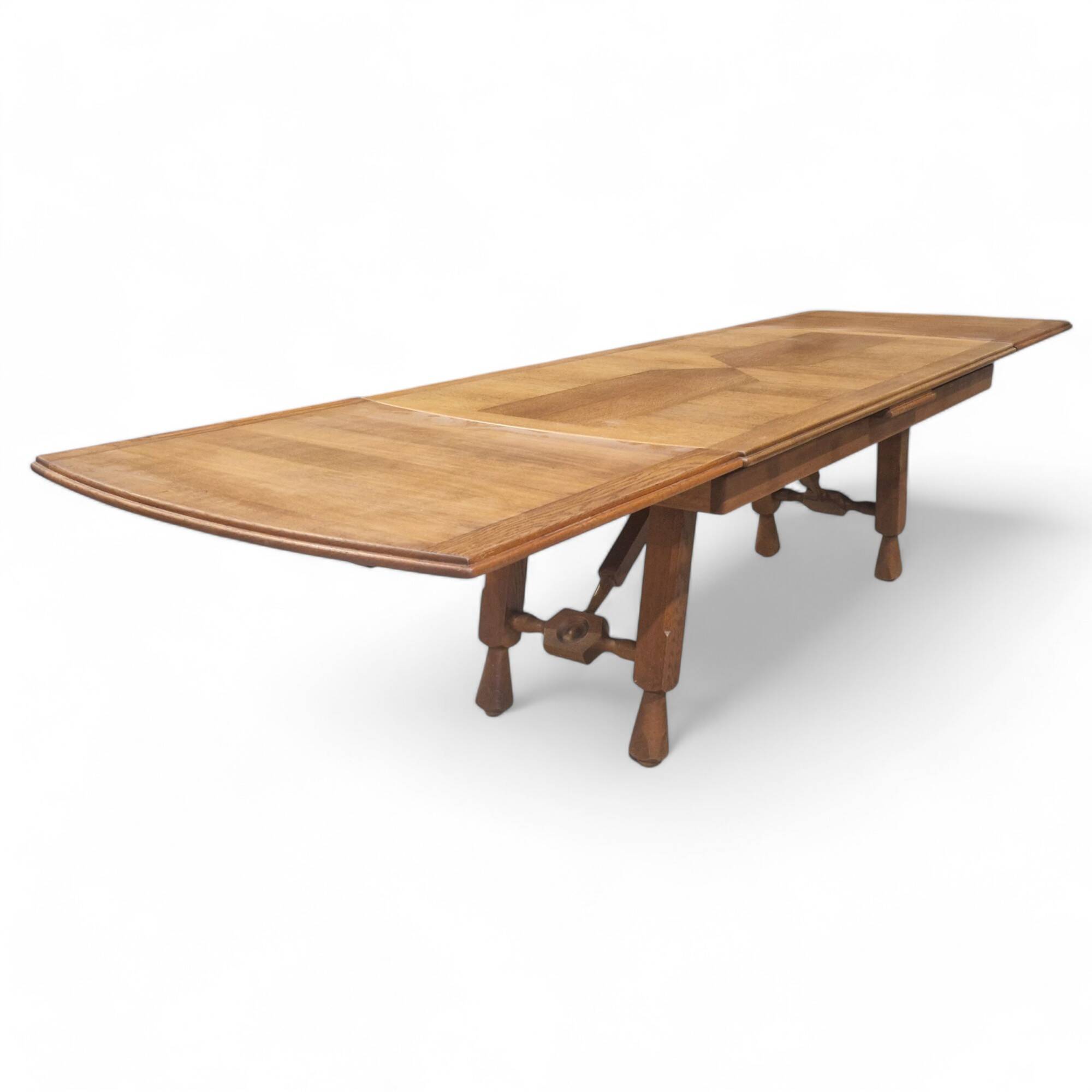 XXL Brutalist Oak Dining Table, Guillerme et Chambron