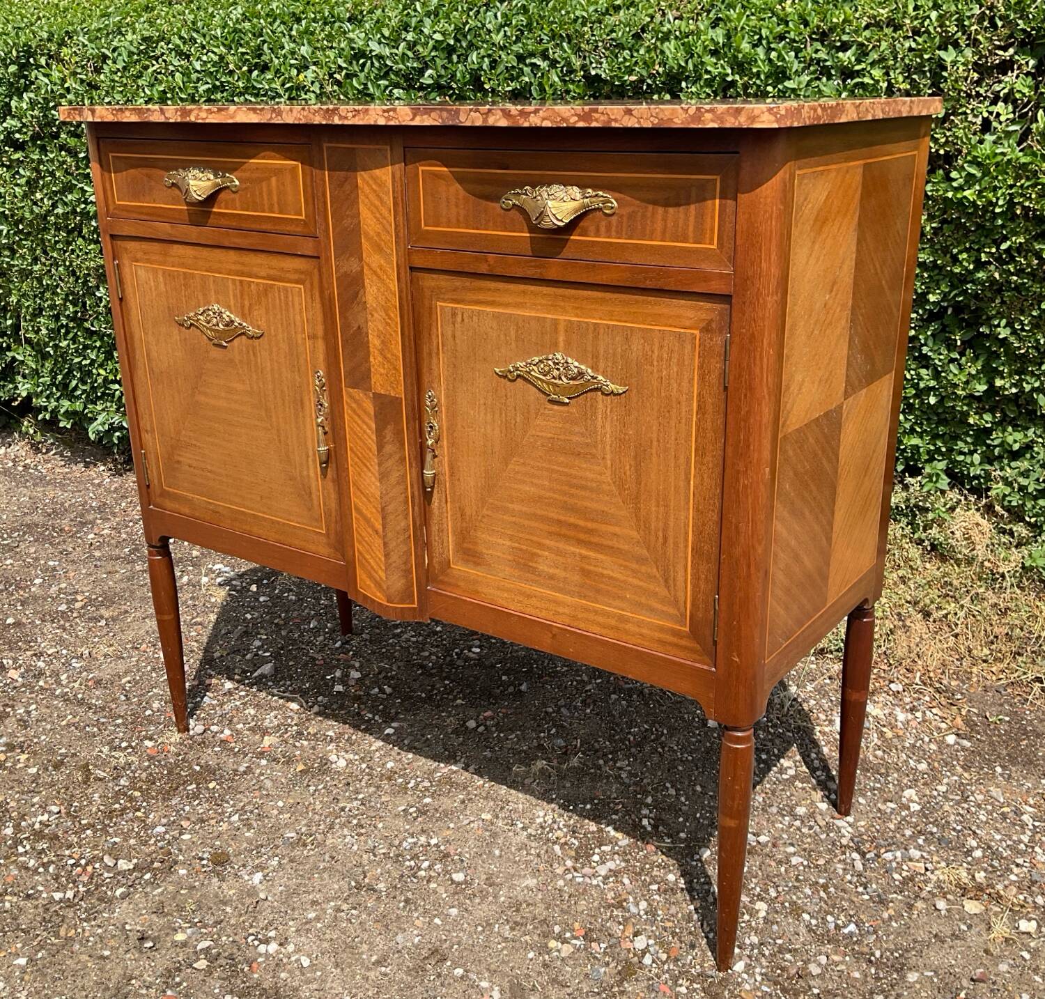 Marquetry and marble sideboard