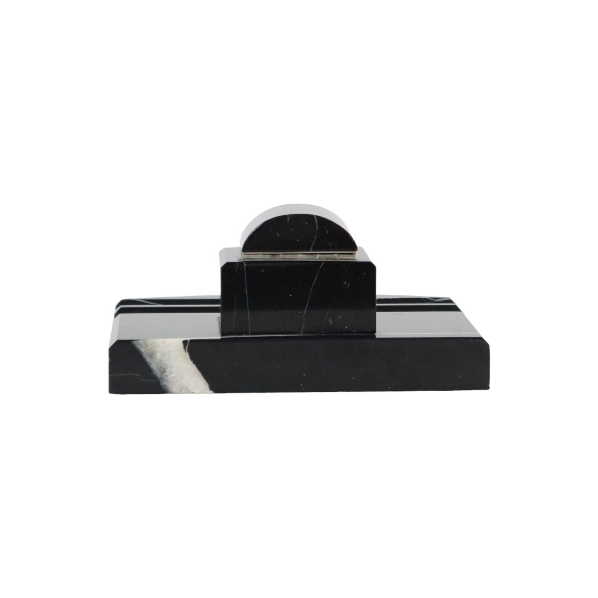 Art deco inkwell desk set black veined marble inkwell pen holder