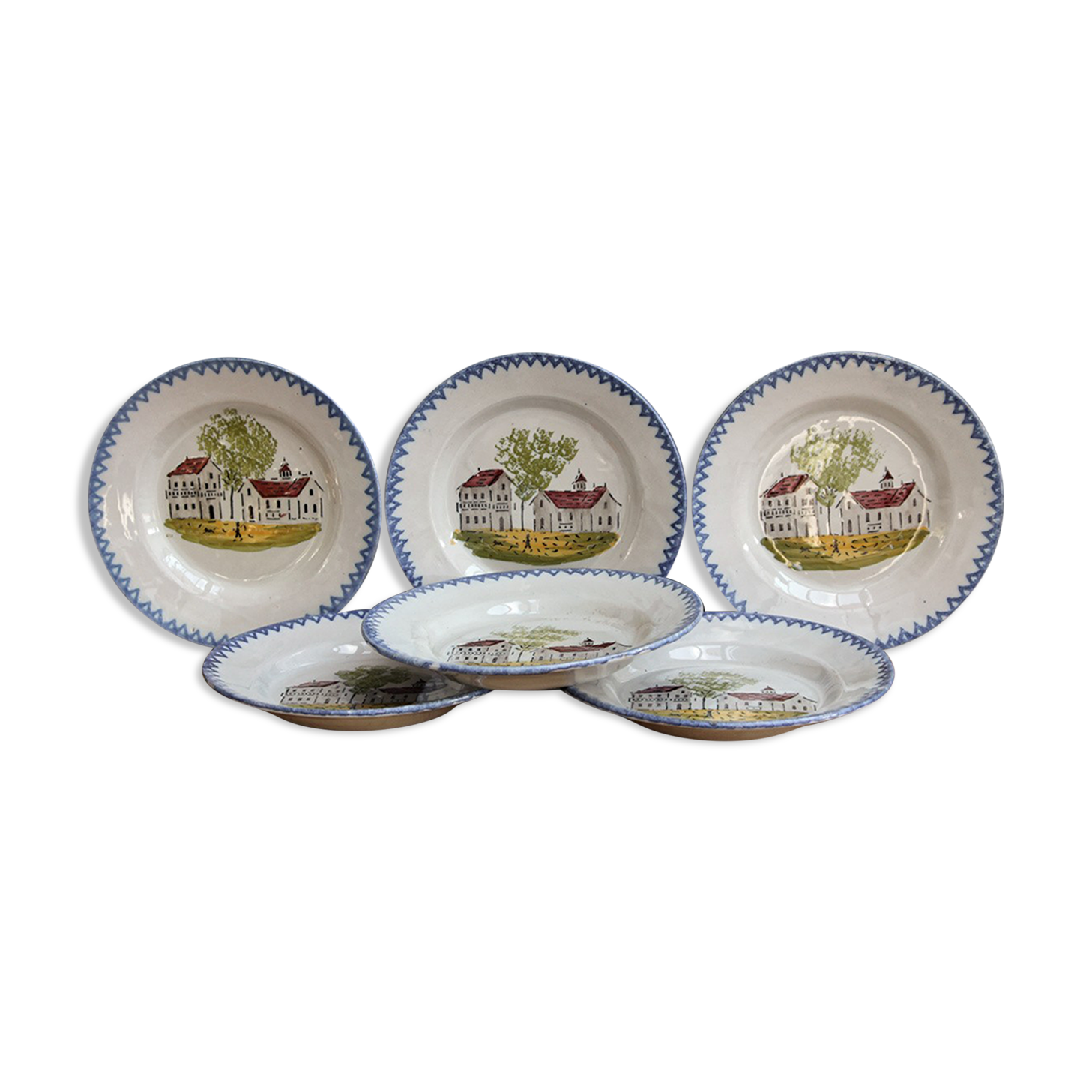 Set of 6 flat plates in faience of St Clément