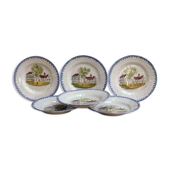 Lot de 6 assiettes plates en faience de St Clément