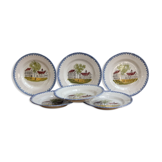 Lot de 6 assiettes plates en faience de St Clément