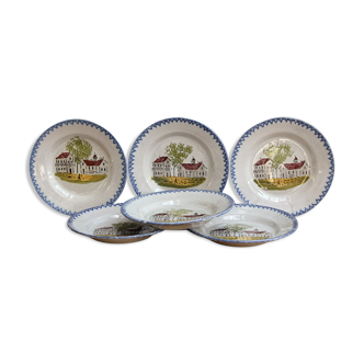 Set of 6 flat plates in faience of St Clément