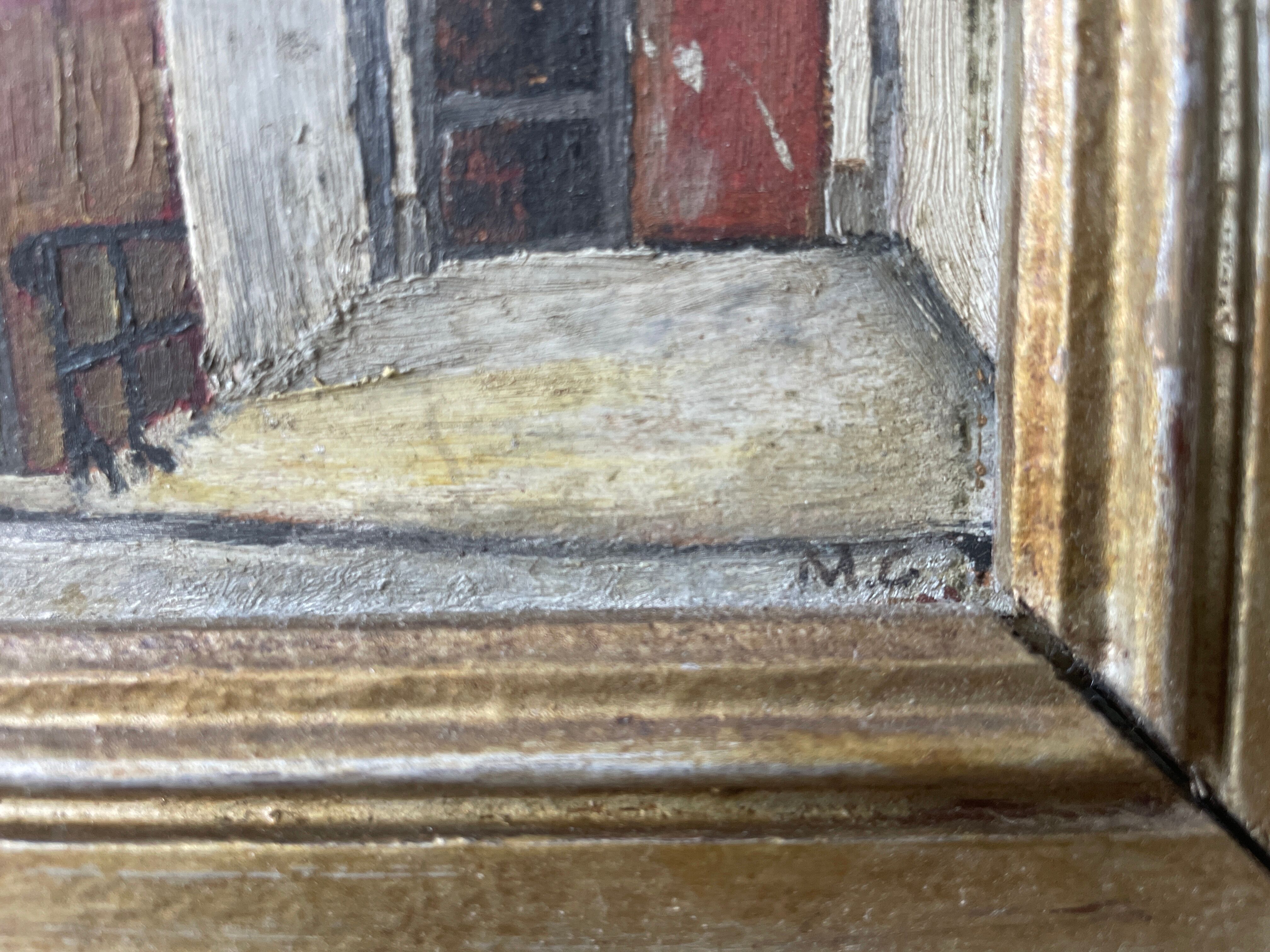 Oil on old cardboard framed and signed