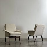 Pair of 1960 armchairs reupholstered in ecru curls