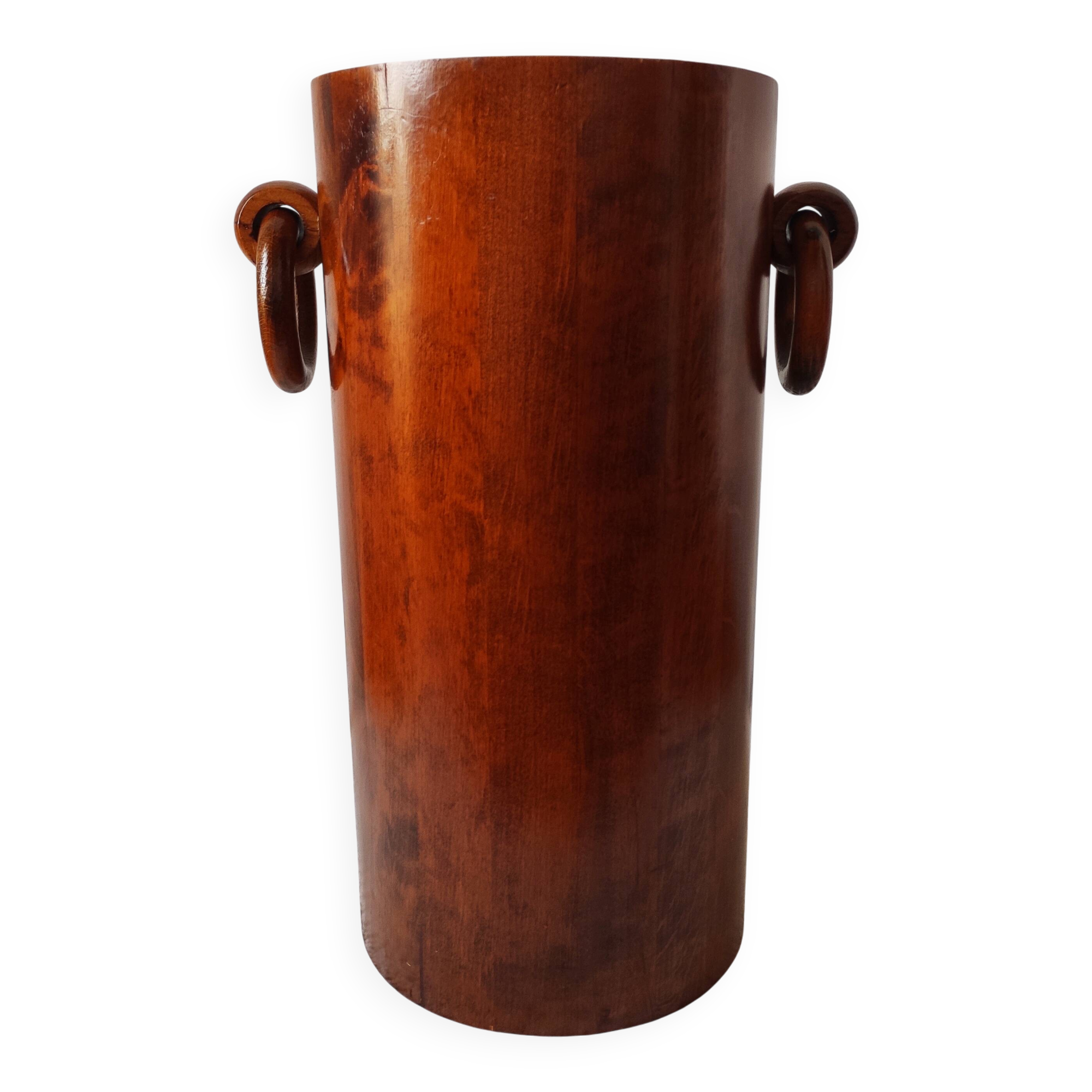 Brutalist sculptural wooden umbrella stand from the 1970s.