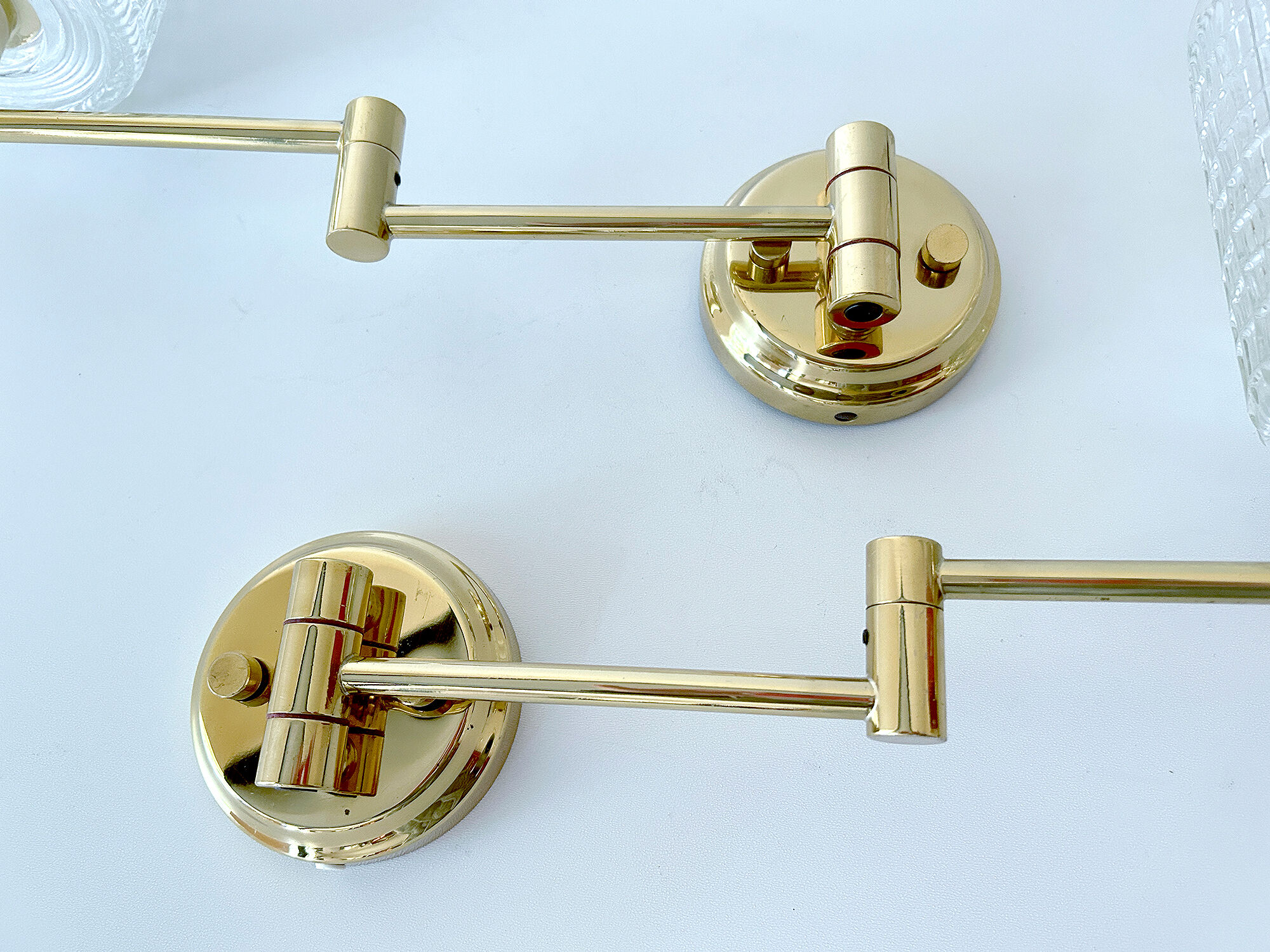 Pair of vintage scandinavian wall lamps 60 years white brass opaline