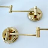 Pair of vintage scandinavian wall lamps 60 years white brass opaline