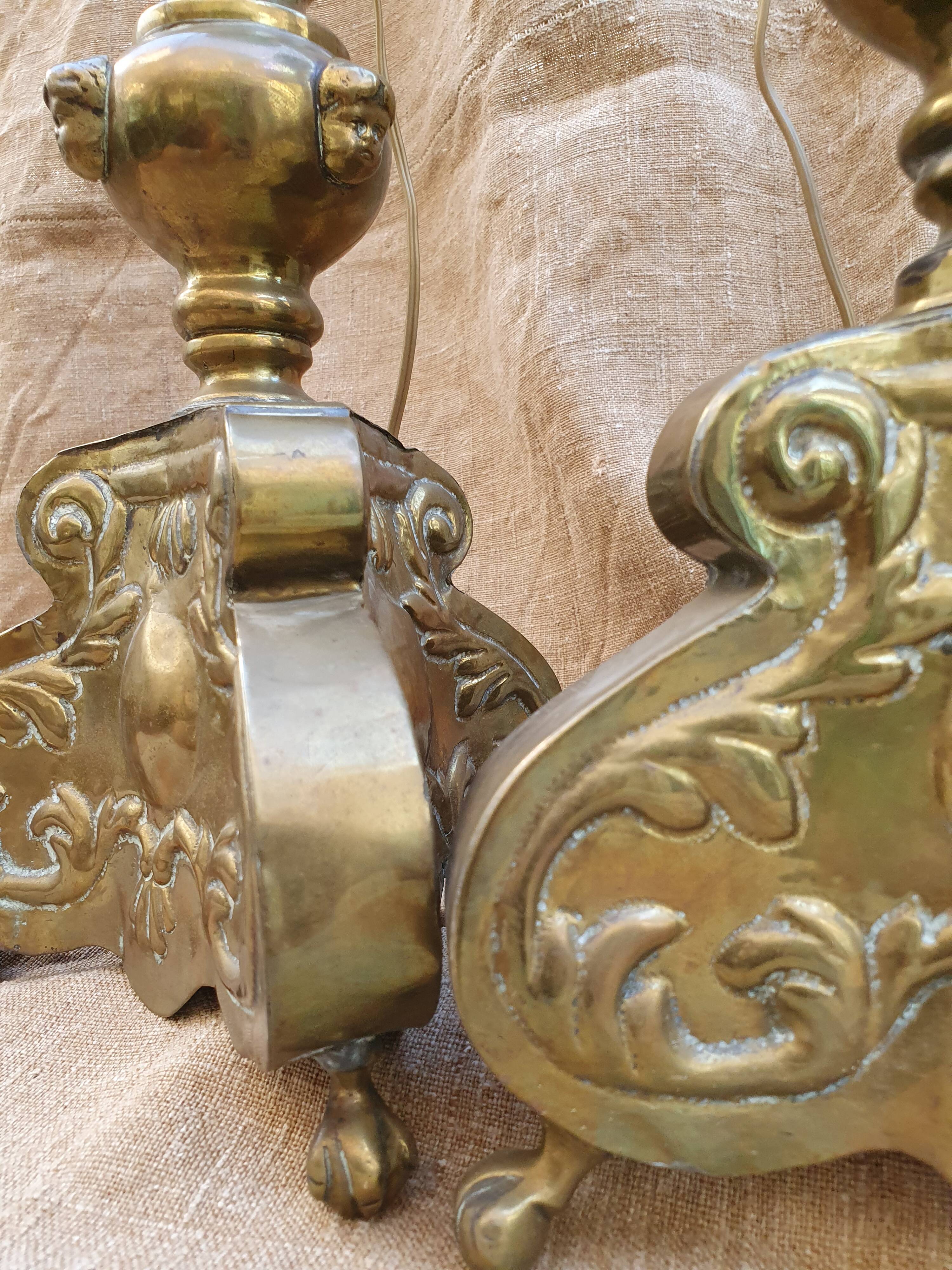 Pair of brass lamps xixème