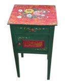 Table de chevet vintage décor floral peint