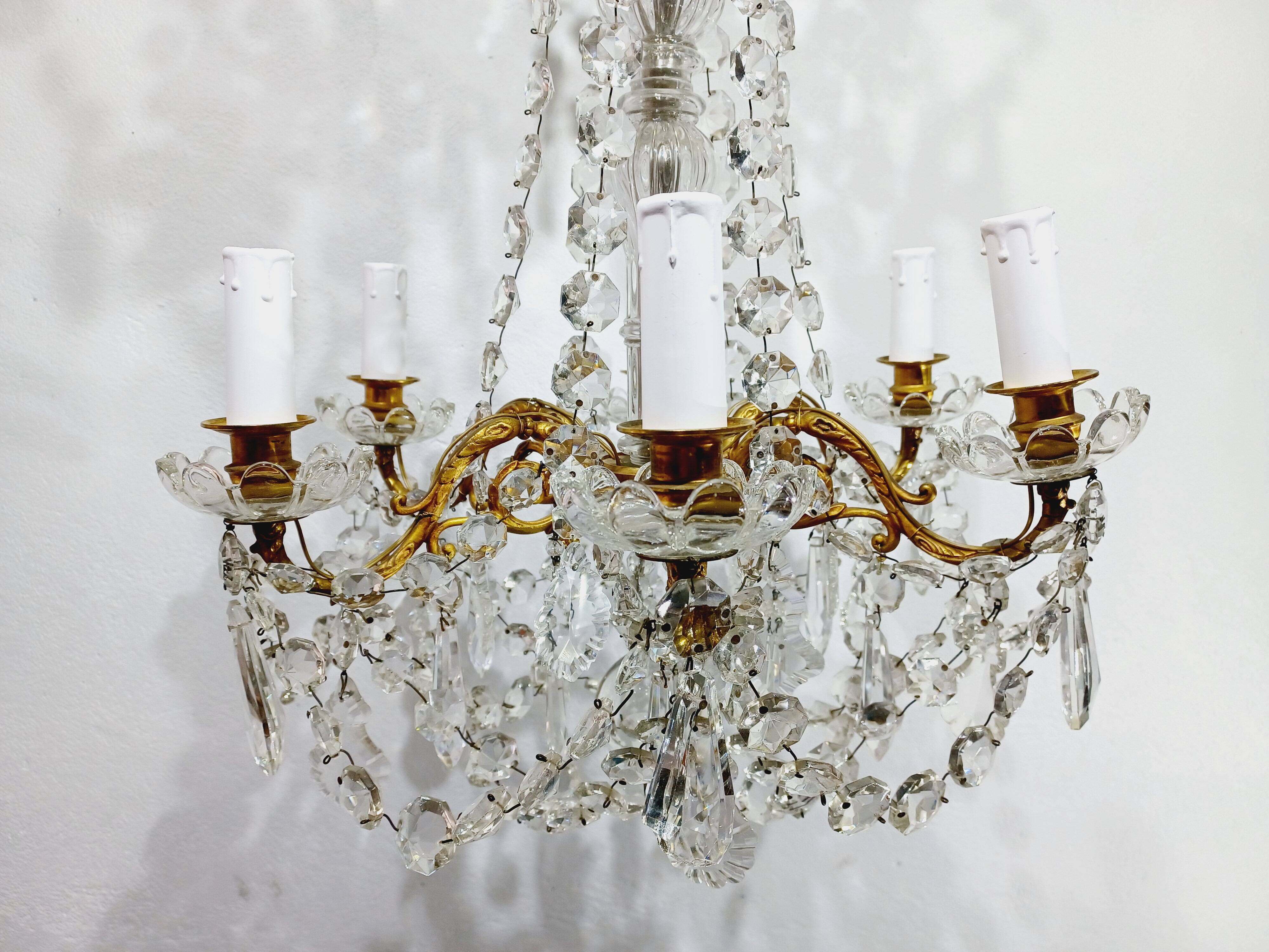 6 Light Bronze And Crystal Chandelier