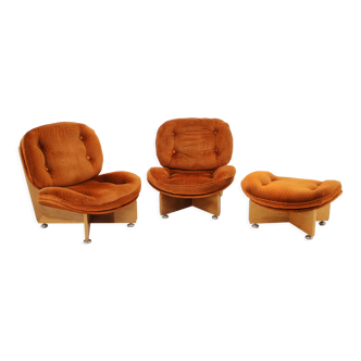 Pair of armchairs & ctool, Czechoslovakia, 1980s