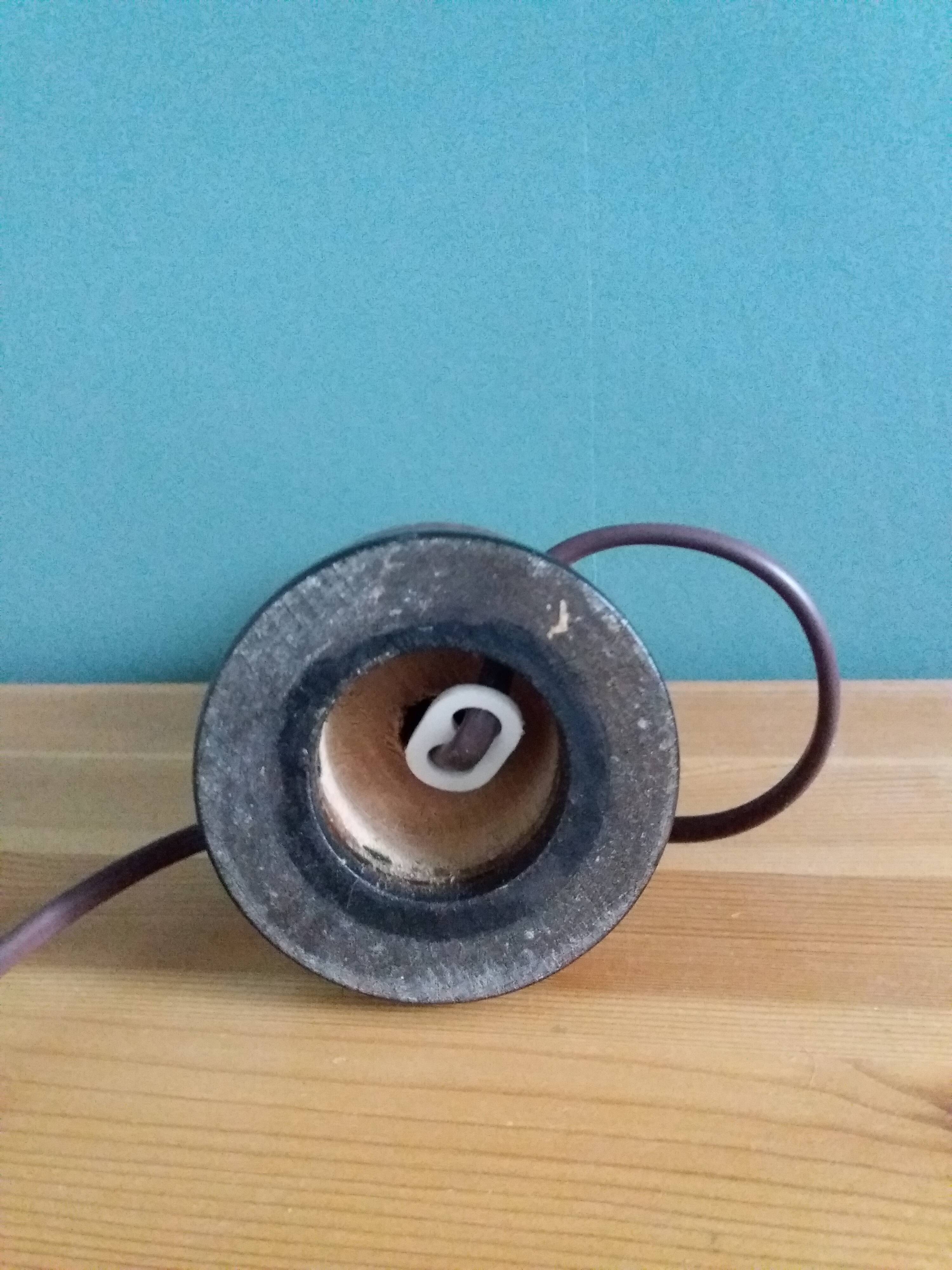Turned wood bedside lamp with fabric lampshade