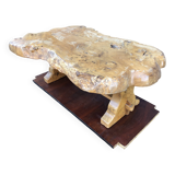 Handcrafted Brutalist coffee table in solid elm