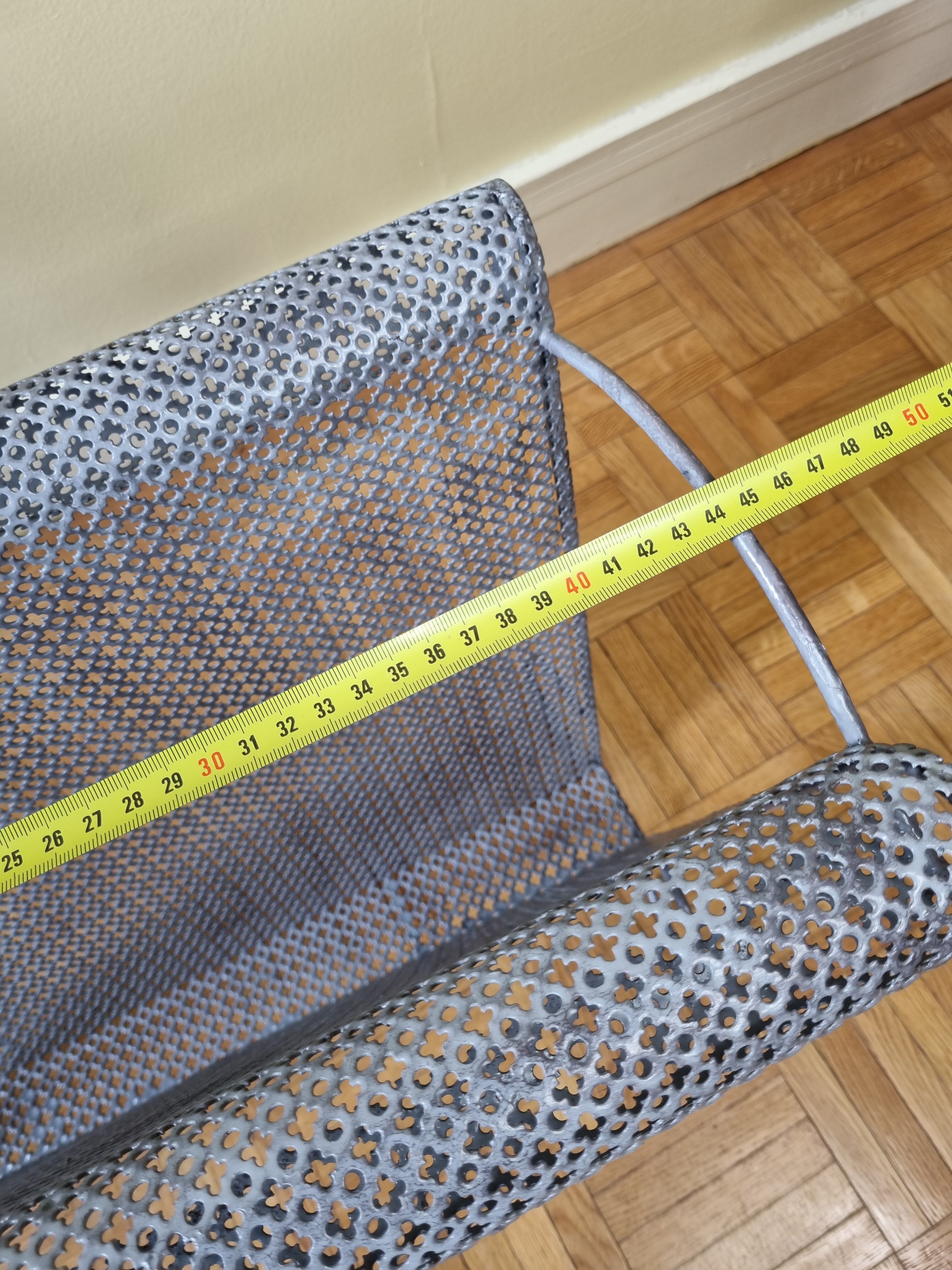 Vintage magazine holder in perforated metal, 39 cm