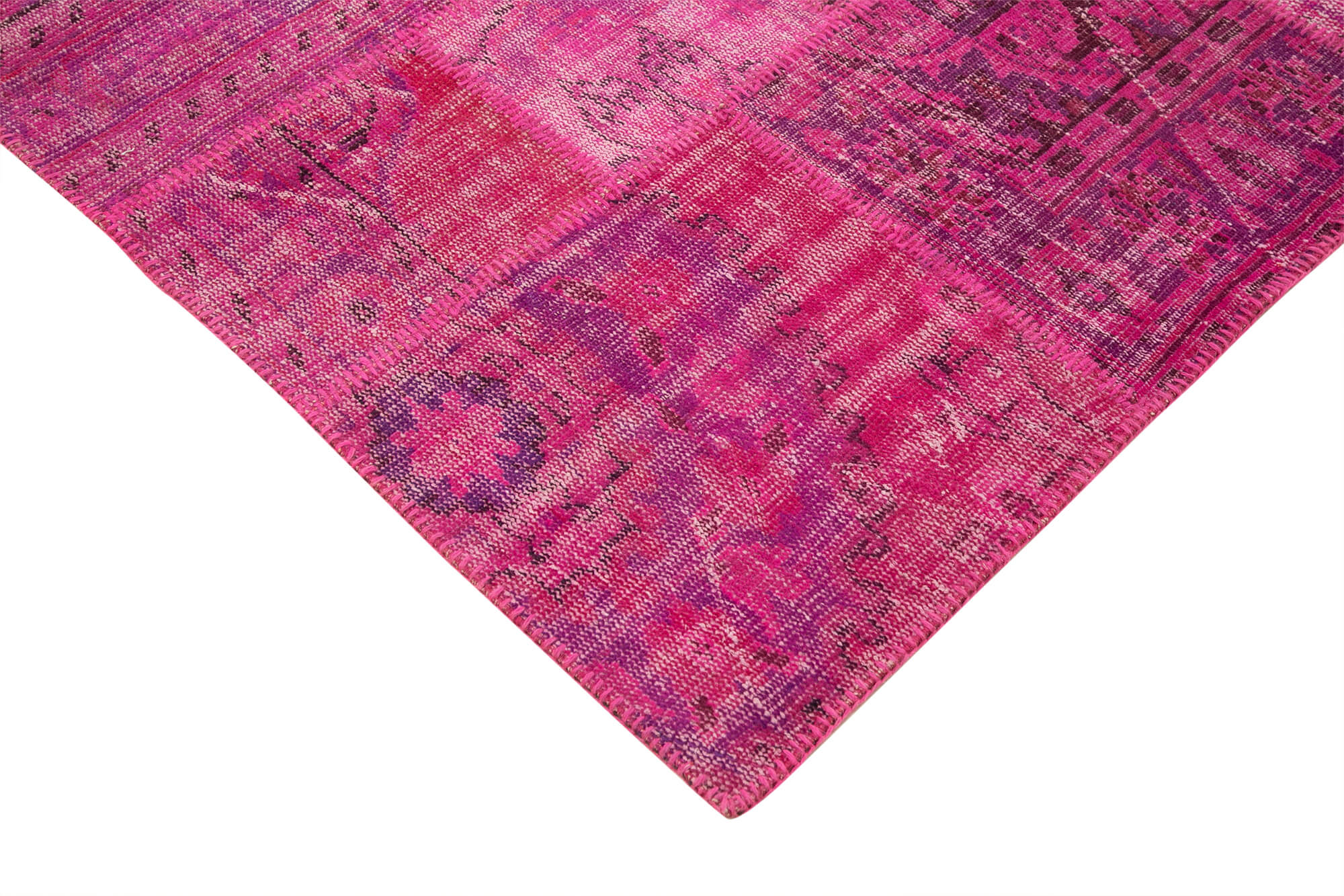 Handmade anatolian vintage 206 cm x 302 cm pink patchwork carpet