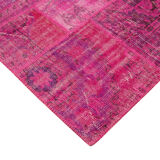 Handmade anatolian vintage 206 cm x 302 cm pink patchwork carpet