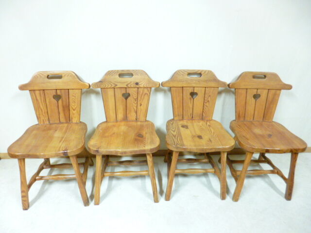 Lot of 4 1970 cottage style pine chairs