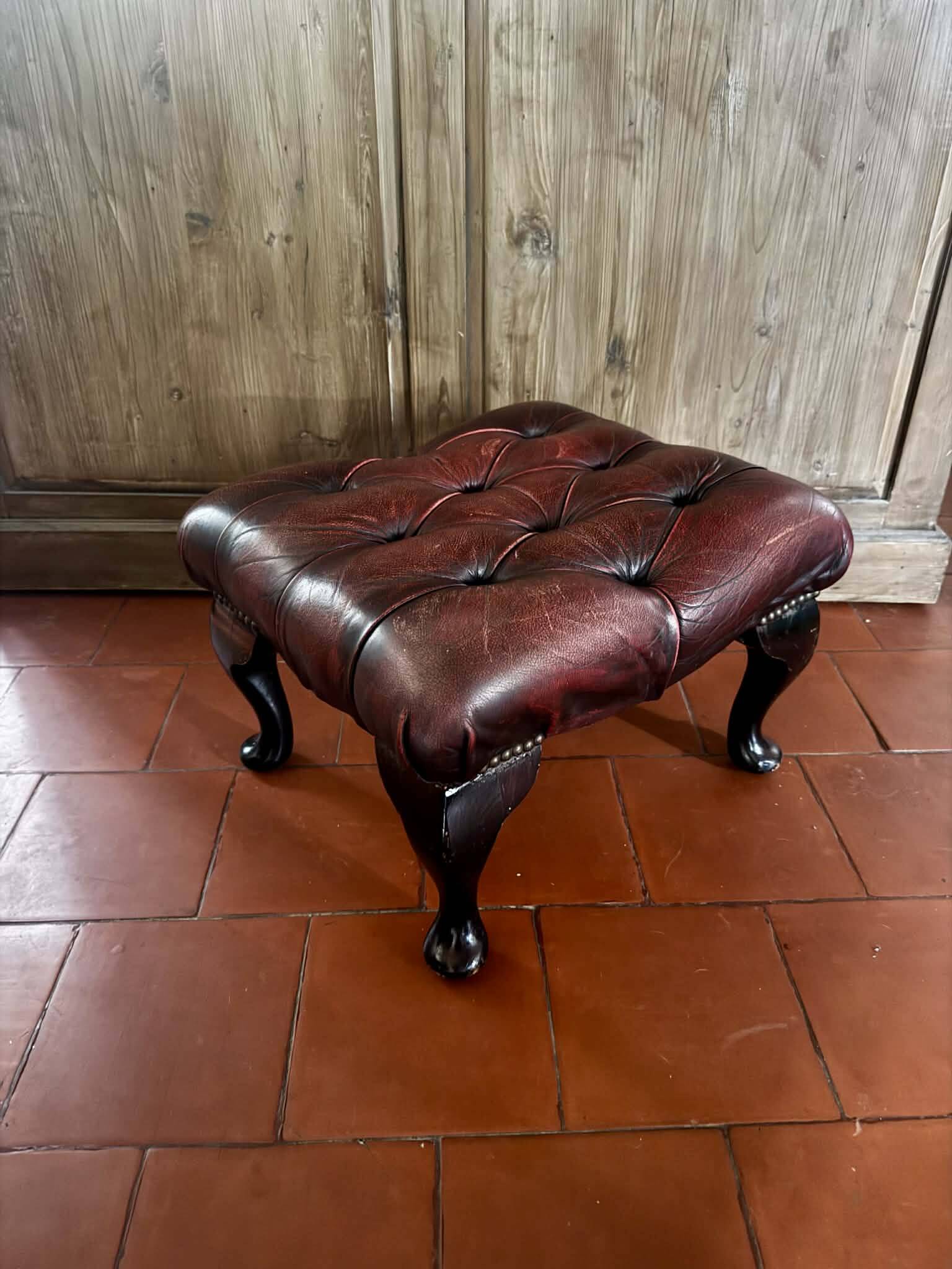 Vintage 1970s Chesterfield red leather footrest