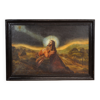 Painting Jésus, huile originale sur toile, vers 1900