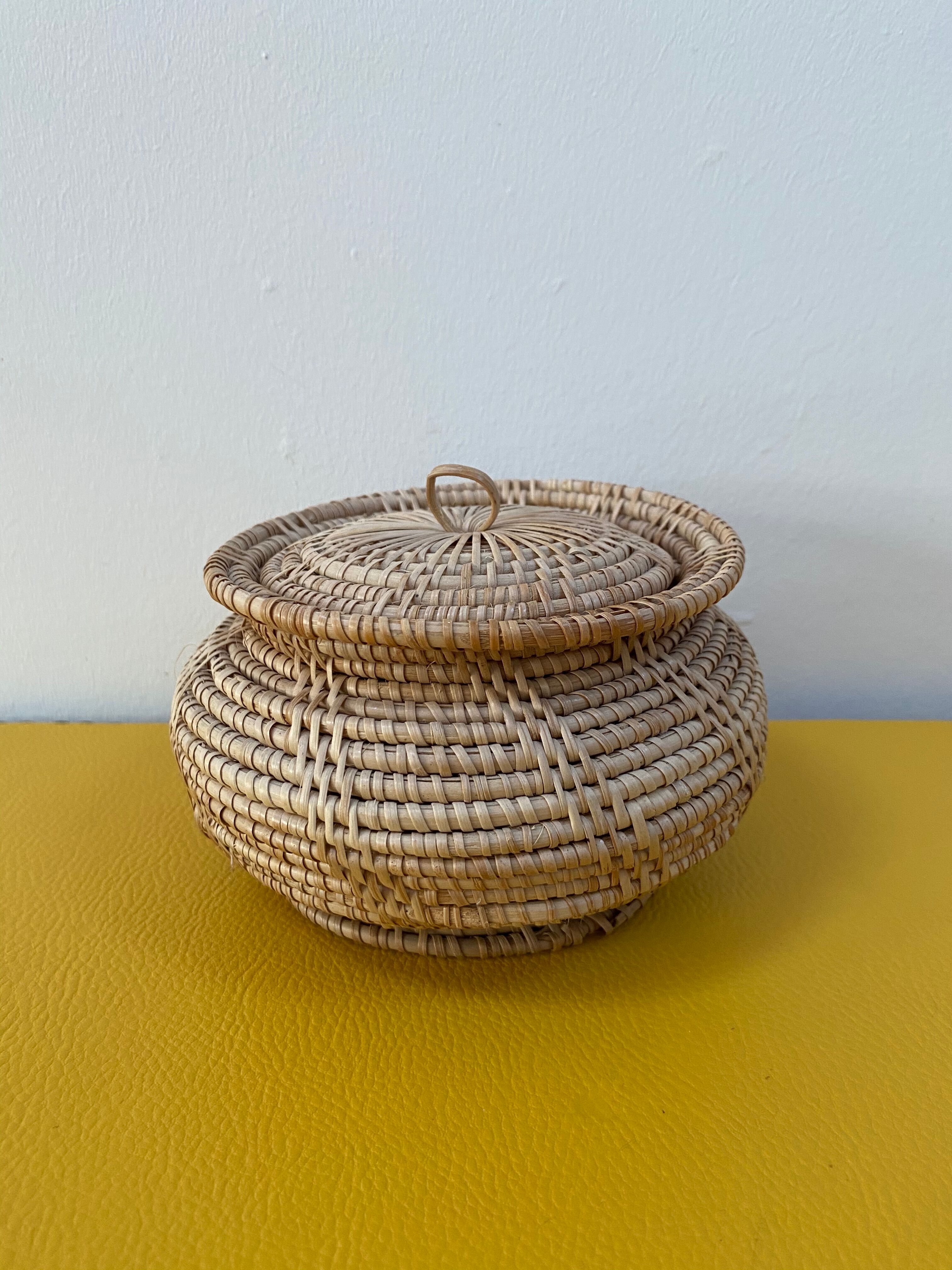 Vintage basket in braided rattan