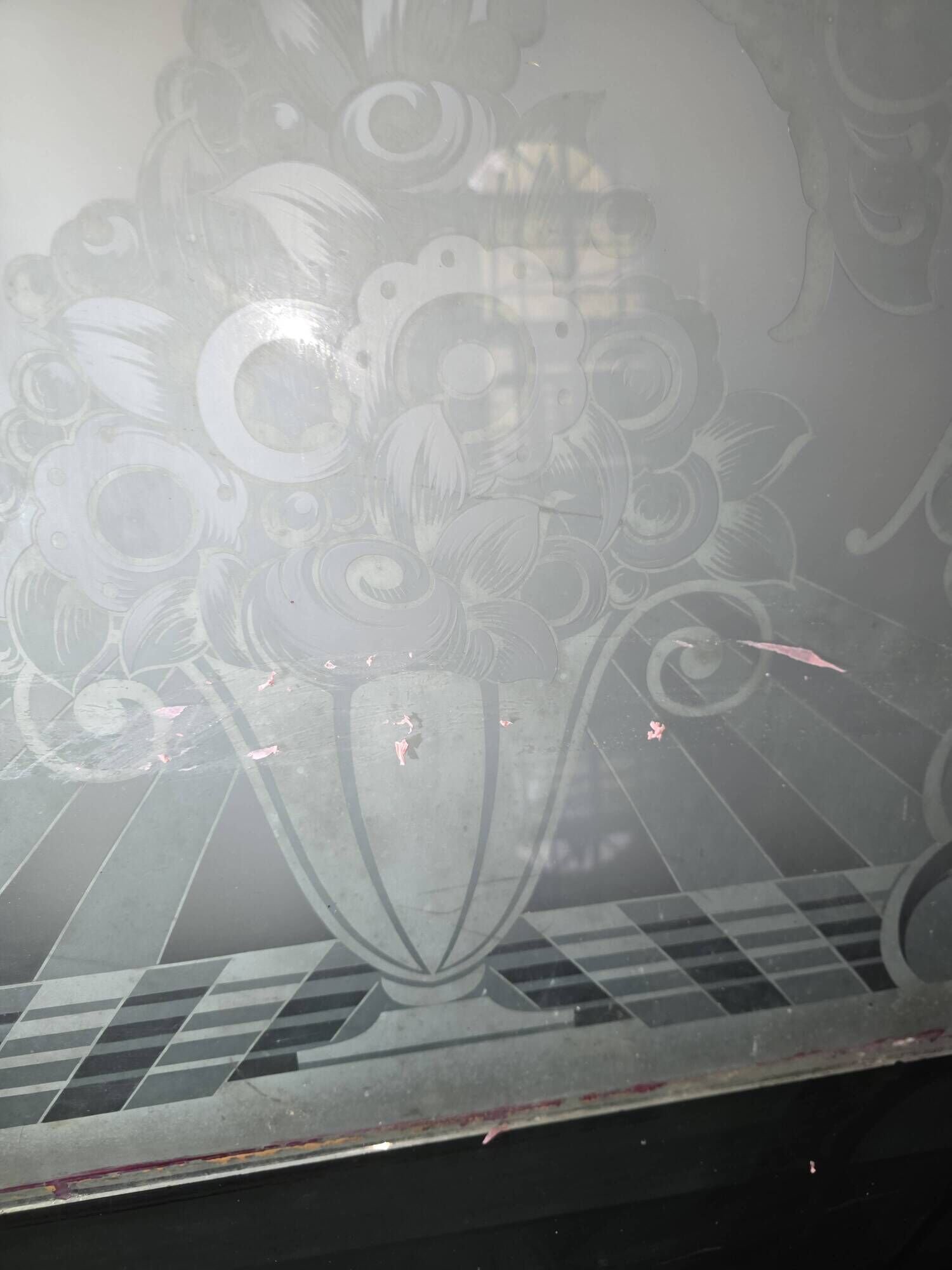 Art Deco engraved glass door panel 1930