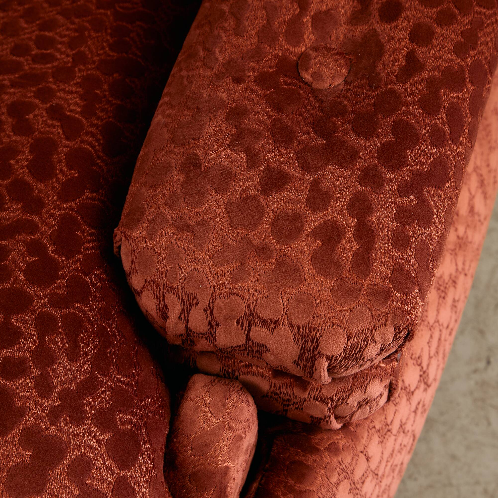 Velvet Armchair with Rounded Wooden Legs, 1970s